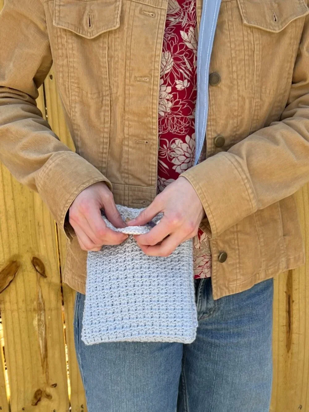 Upcycled Crochet Crossbody Purse Handmade with Repurposed Lining & Button